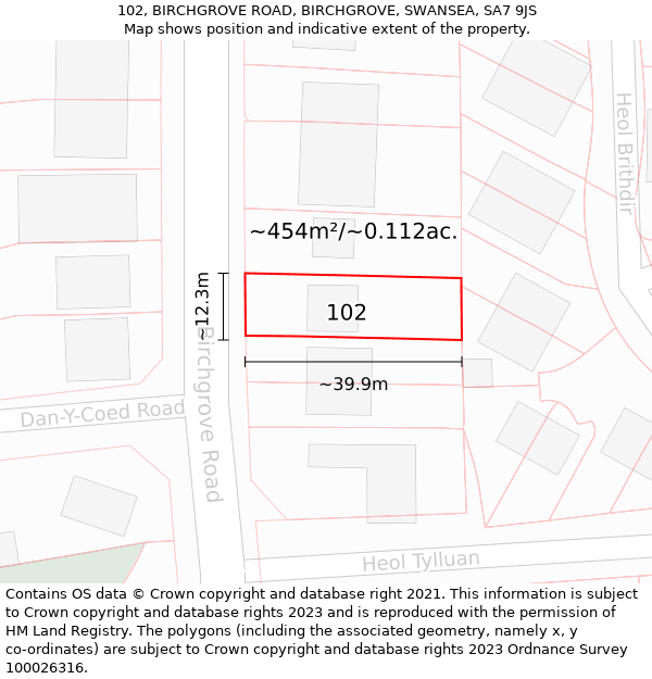 102, BIRCHGROVE ROAD, BIRCHGROVE, SWANSEA, SA7 9JS: Plot and title map