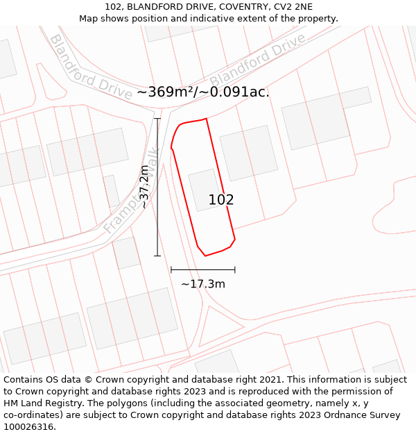 102, BLANDFORD DRIVE, COVENTRY, CV2 2NE: Plot and title map