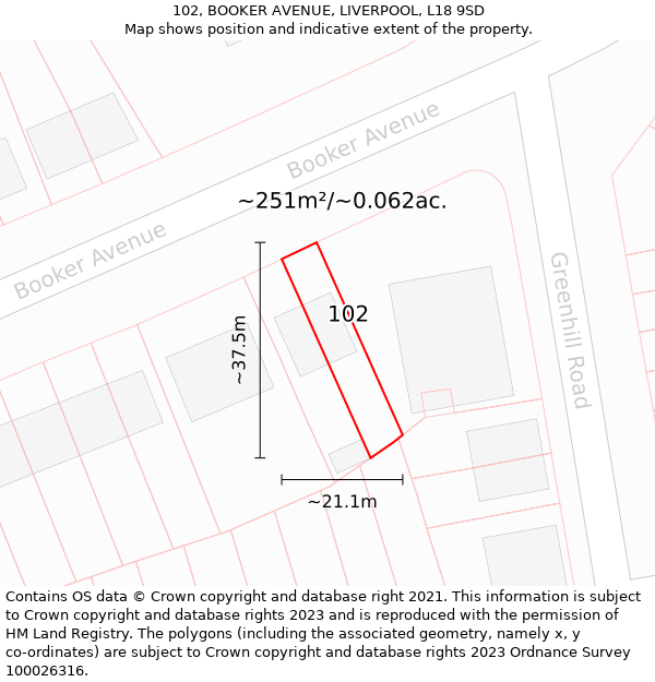 102, BOOKER AVENUE, LIVERPOOL, L18 9SD: Plot and title map
