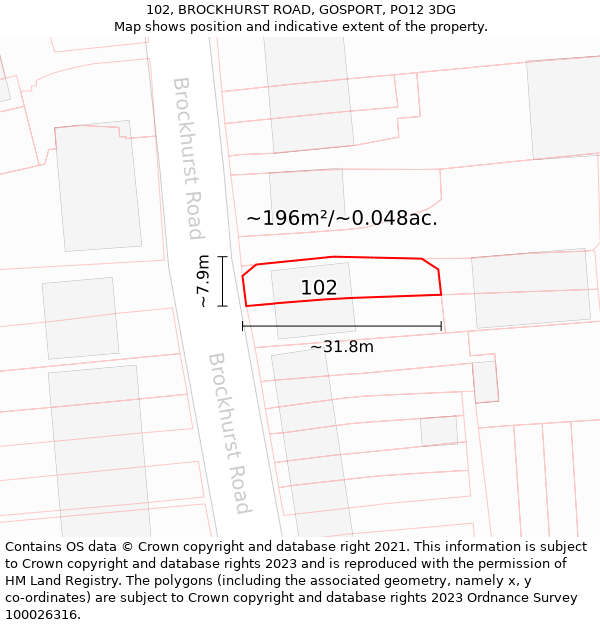 102, BROCKHURST ROAD, GOSPORT, PO12 3DG: Plot and title map