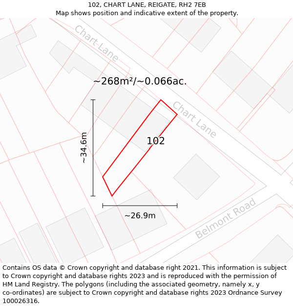 102, CHART LANE, REIGATE, RH2 7EB: Plot and title map