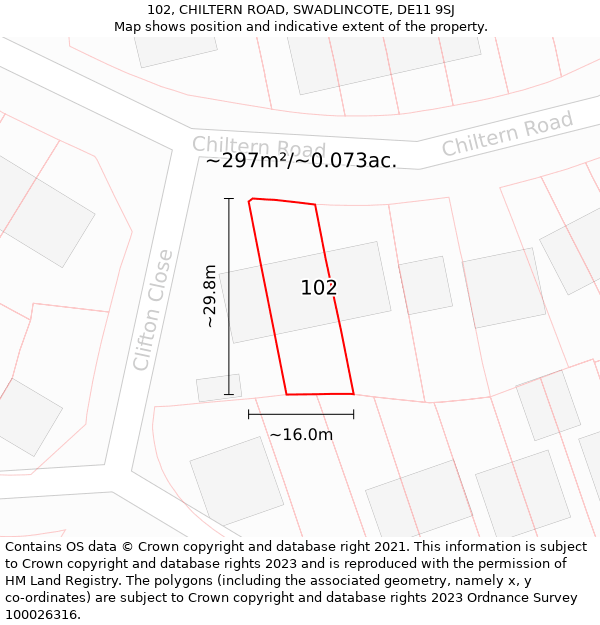 102, CHILTERN ROAD, SWADLINCOTE, DE11 9SJ: Plot and title map