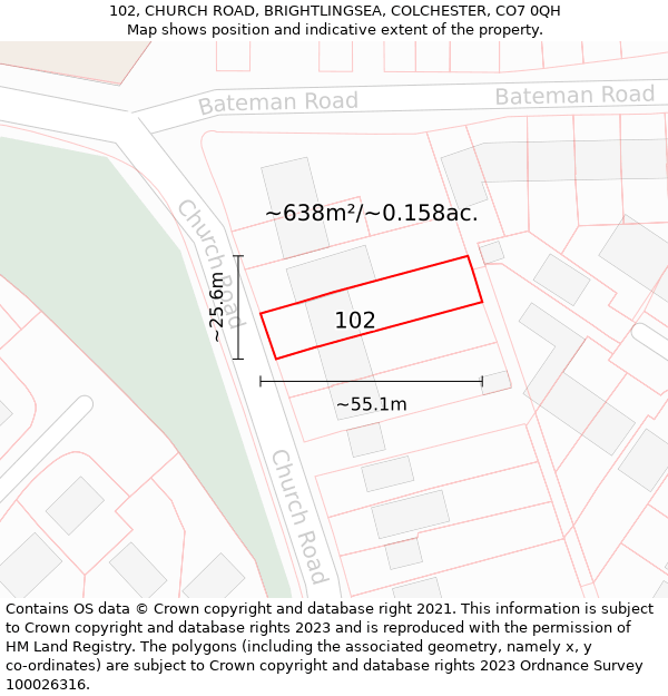 102, CHURCH ROAD, BRIGHTLINGSEA, COLCHESTER, CO7 0QH: Plot and title map