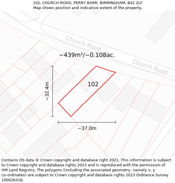 102, CHURCH ROAD, PERRY BARR, BIRMINGHAM, B42 2LF: Plot and title map