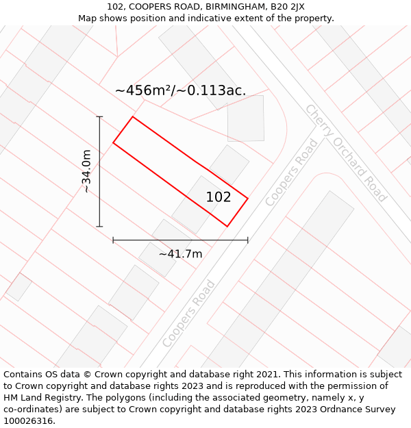 102, COOPERS ROAD, BIRMINGHAM, B20 2JX: Plot and title map
