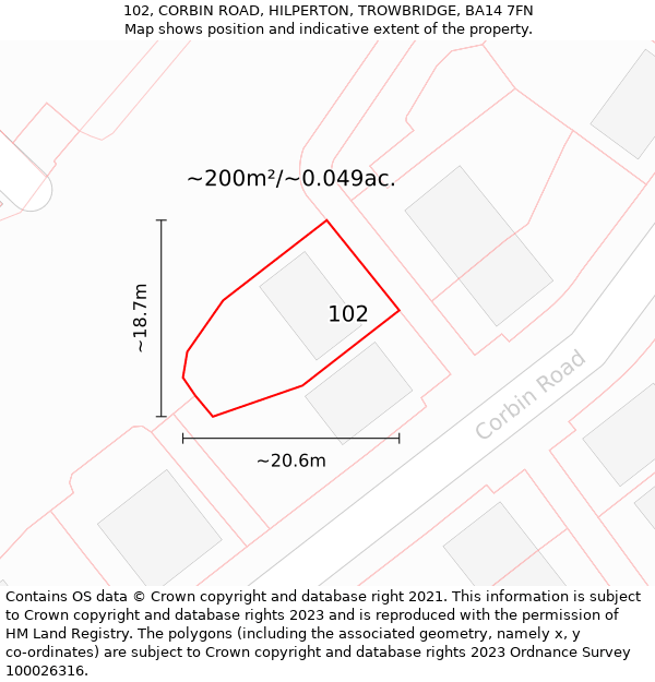 102, CORBIN ROAD, HILPERTON, TROWBRIDGE, BA14 7FN: Plot and title map