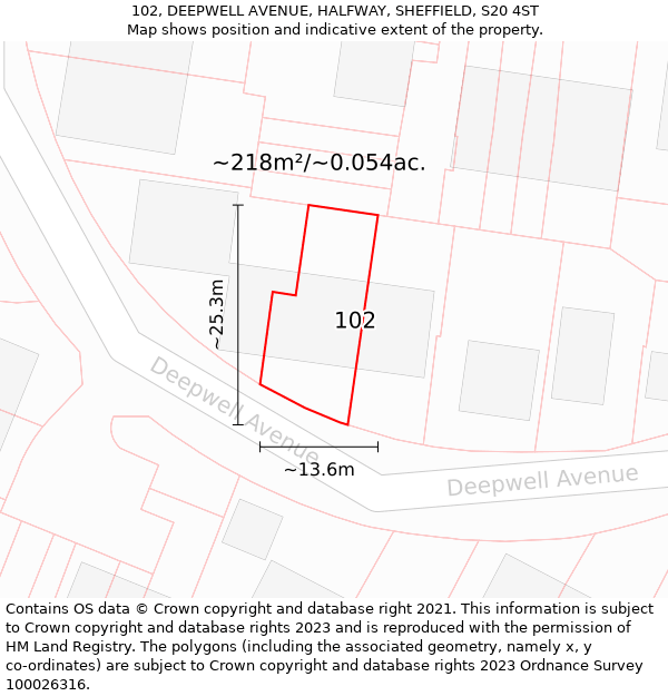 102, DEEPWELL AVENUE, HALFWAY, SHEFFIELD, S20 4ST: Plot and title map