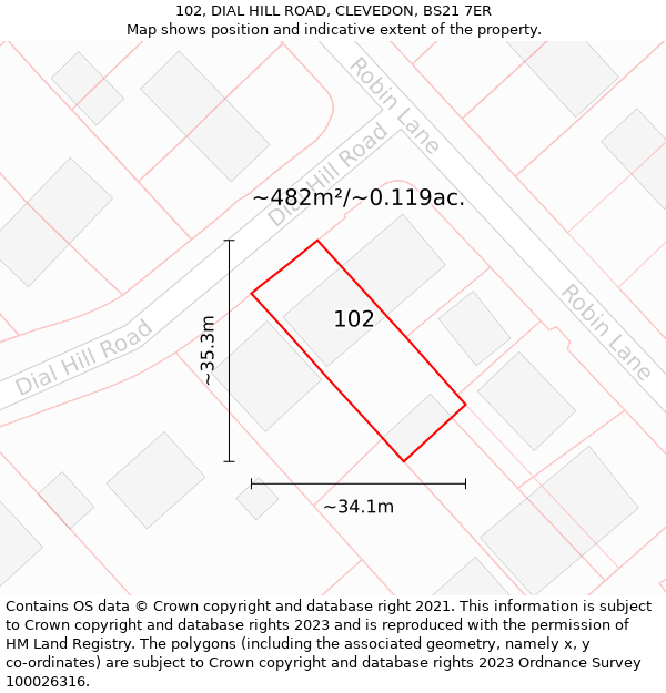 102, DIAL HILL ROAD, CLEVEDON, BS21 7ER: Plot and title map