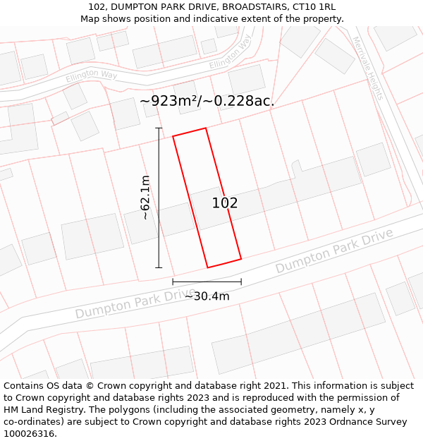 102, DUMPTON PARK DRIVE, BROADSTAIRS, CT10 1RL: Plot and title map