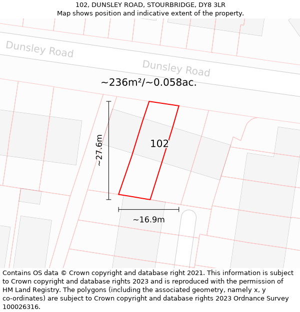 102, DUNSLEY ROAD, STOURBRIDGE, DY8 3LR: Plot and title map