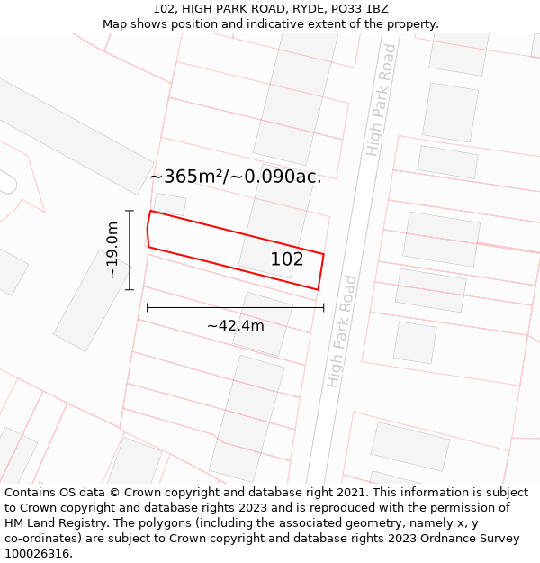 102, HIGH PARK ROAD, RYDE, PO33 1BZ: Plot and title map