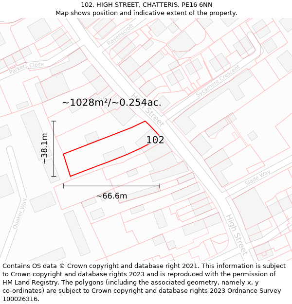 102, HIGH STREET, CHATTERIS, PE16 6NN: Plot and title map