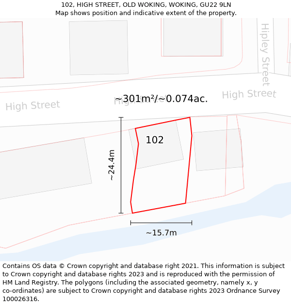 102, HIGH STREET, OLD WOKING, WOKING, GU22 9LN: Plot and title map