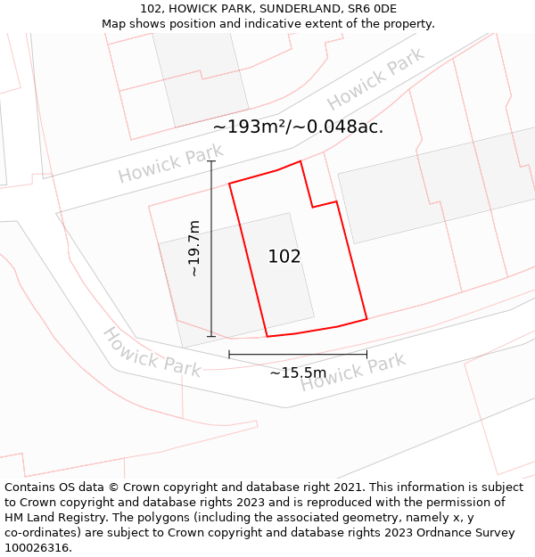 102, HOWICK PARK, SUNDERLAND, SR6 0DE: Plot and title map