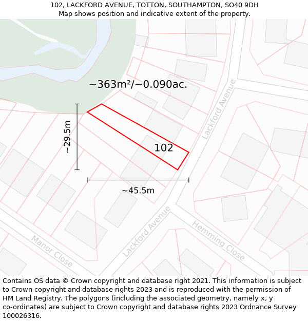 102, LACKFORD AVENUE, TOTTON, SOUTHAMPTON, SO40 9DH: Plot and title map