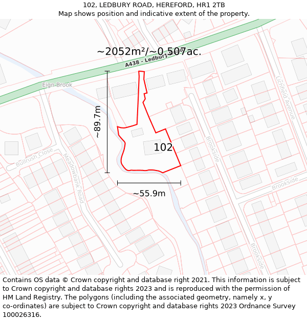 102, LEDBURY ROAD, HEREFORD, HR1 2TB: Plot and title map