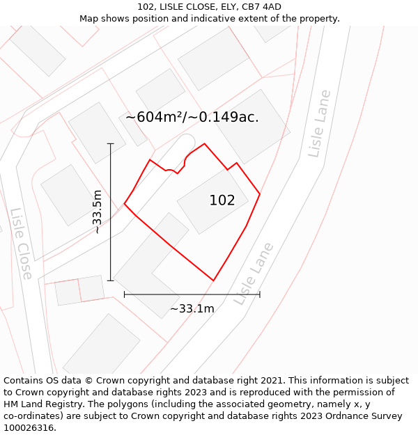 102, LISLE CLOSE, ELY, CB7 4AD: Plot and title map