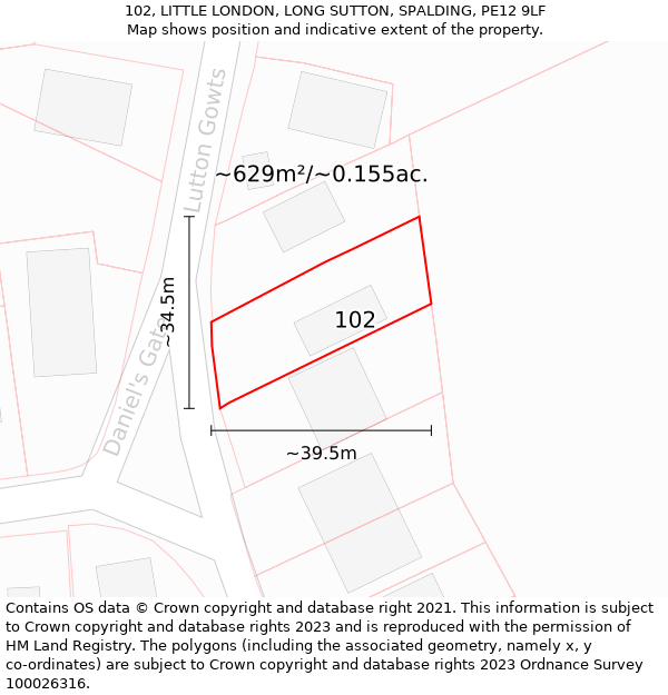 102, LITTLE LONDON, LONG SUTTON, SPALDING, PE12 9LF: Plot and title map