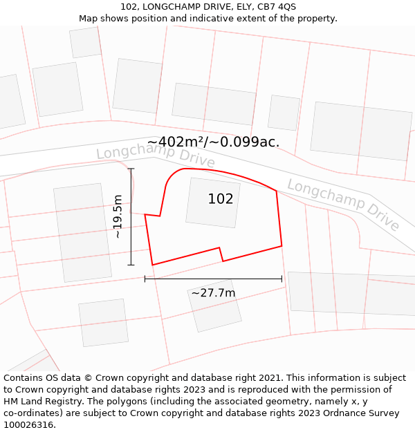 102, LONGCHAMP DRIVE, ELY, CB7 4QS: Plot and title map
