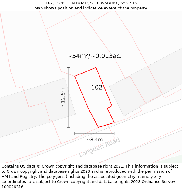 102, LONGDEN ROAD, SHREWSBURY, SY3 7HS: Plot and title map