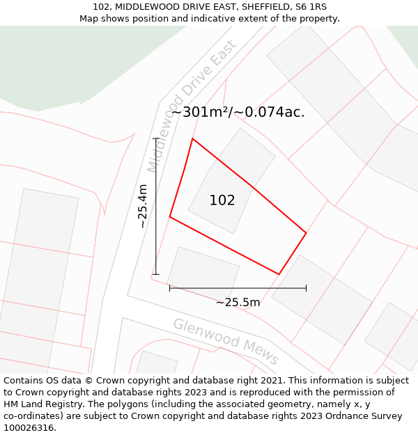 102, MIDDLEWOOD DRIVE EAST, SHEFFIELD, S6 1RS: Plot and title map