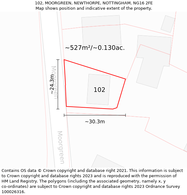 102, MOORGREEN, NEWTHORPE, NOTTINGHAM, NG16 2FE: Plot and title map