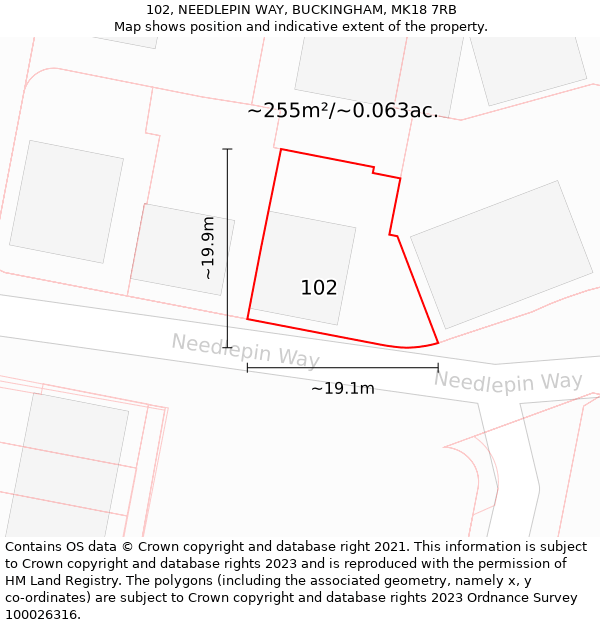 102, NEEDLEPIN WAY, BUCKINGHAM, MK18 7RB: Plot and title map