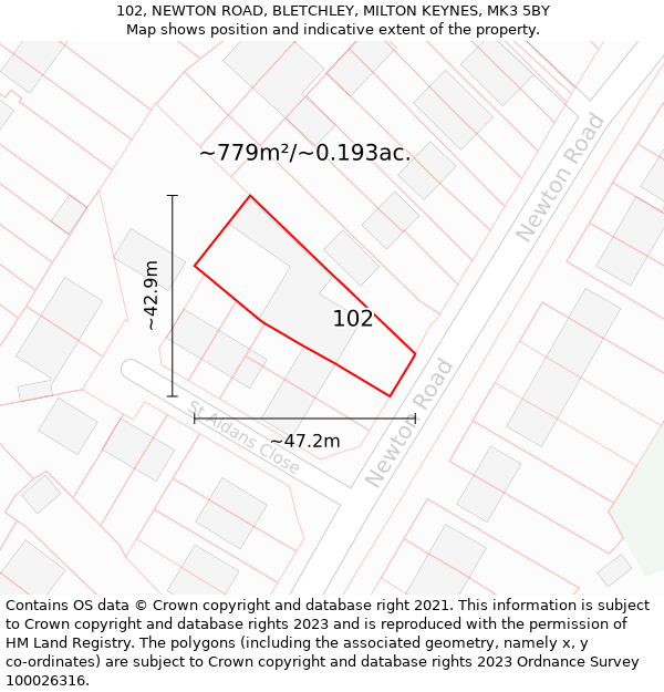 102, NEWTON ROAD, BLETCHLEY, MILTON KEYNES, MK3 5BY: Plot and title map