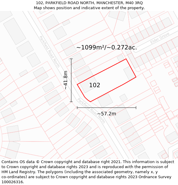 102, PARKFIELD ROAD NORTH, MANCHESTER, M40 3RQ: Plot and title map