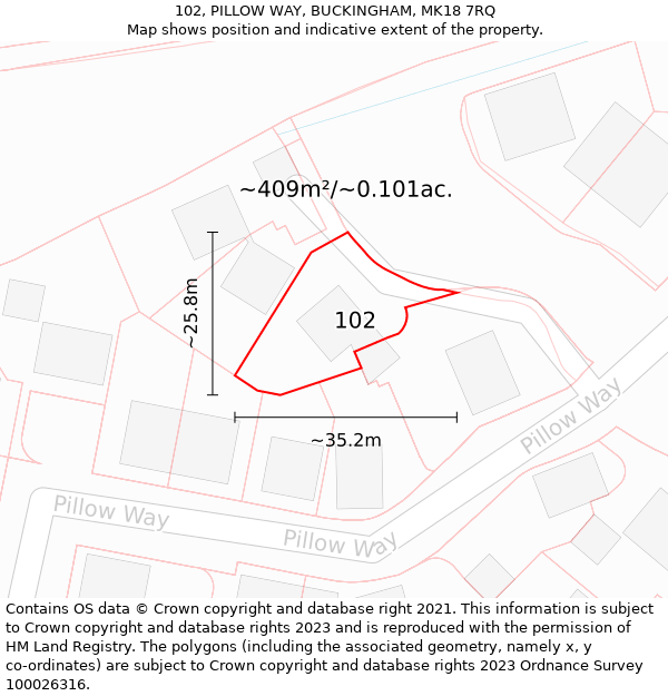 102, PILLOW WAY, BUCKINGHAM, MK18 7RQ: Plot and title map