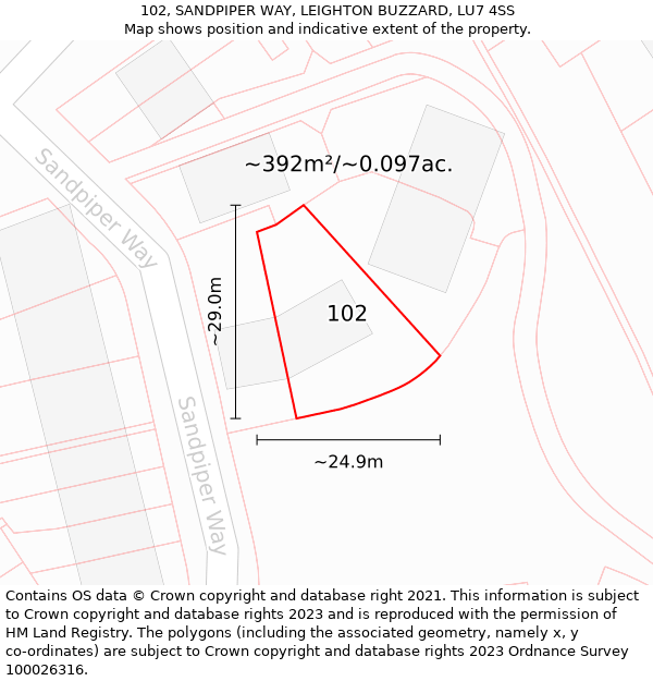 102, SANDPIPER WAY, LEIGHTON BUZZARD, LU7 4SS: Plot and title map