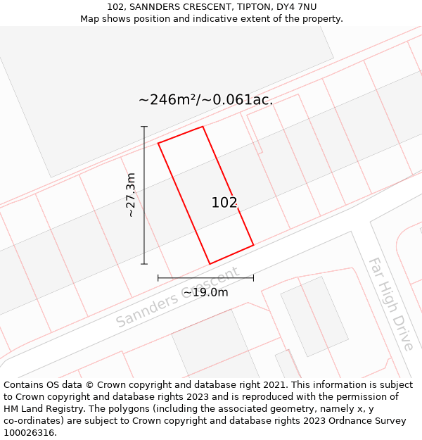 102, SANNDERS CRESCENT, TIPTON, DY4 7NU: Plot and title map