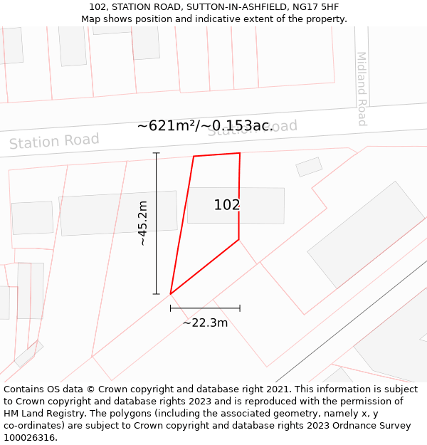 102, STATION ROAD, SUTTON-IN-ASHFIELD, NG17 5HF: Plot and title map