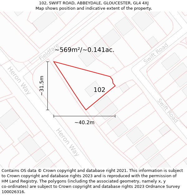 102, SWIFT ROAD, ABBEYDALE, GLOUCESTER, GL4 4XJ: Plot and title map