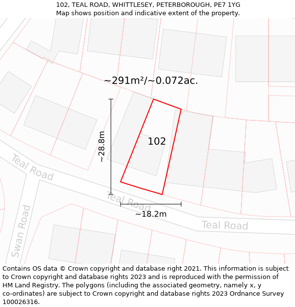 102, TEAL ROAD, WHITTLESEY, PETERBOROUGH, PE7 1YG: Plot and title map