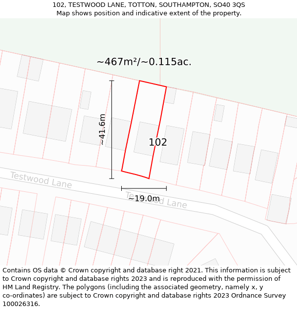 102, TESTWOOD LANE, TOTTON, SOUTHAMPTON, SO40 3QS: Plot and title map