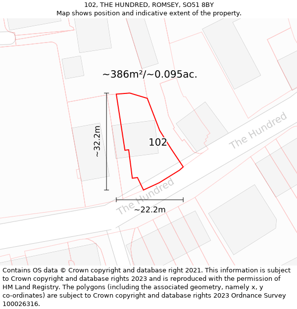 102, THE HUNDRED, ROMSEY, SO51 8BY: Plot and title map