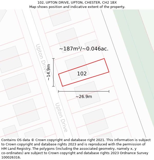 102, UPTON DRIVE, UPTON, CHESTER, CH2 1BX: Plot and title map