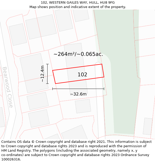 102, WESTERN GAILES WAY, HULL, HU8 9FG: Plot and title map