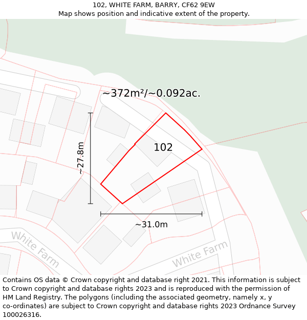 102, WHITE FARM, BARRY, CF62 9EW: Plot and title map