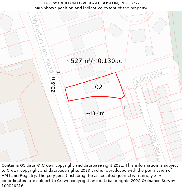 102, WYBERTON LOW ROAD, BOSTON, PE21 7SA: Plot and title map