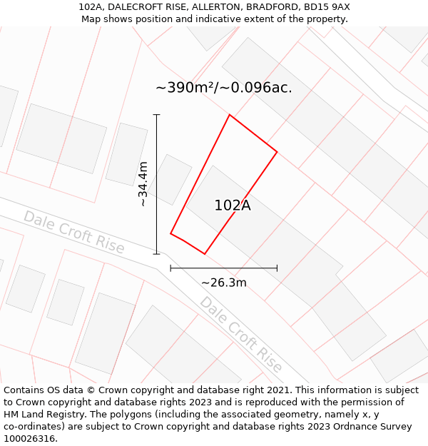 102A, DALECROFT RISE, ALLERTON, BRADFORD, BD15 9AX: Plot and title map