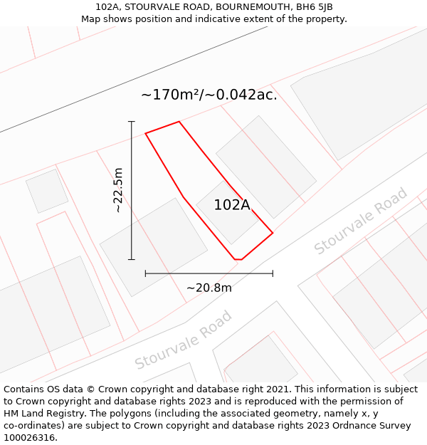 102A, STOURVALE ROAD, BOURNEMOUTH, BH6 5JB: Plot and title map