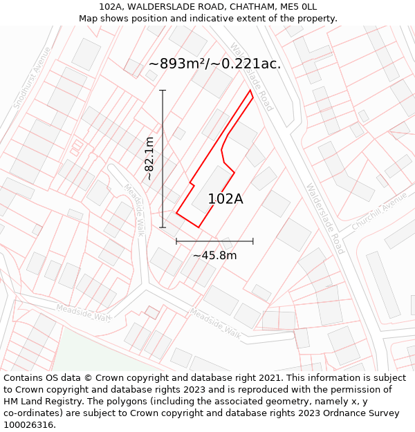 102A, WALDERSLADE ROAD, CHATHAM, ME5 0LL: Plot and title map