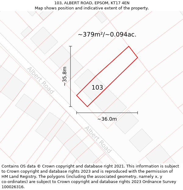 103, ALBERT ROAD, EPSOM, KT17 4EN: Plot and title map