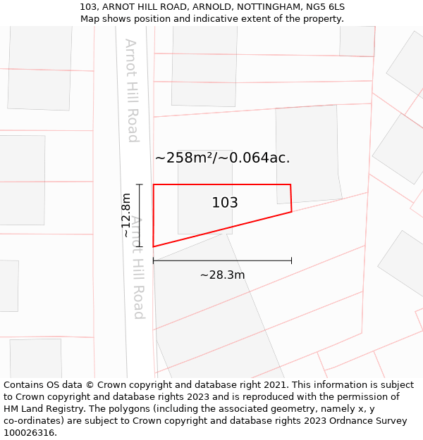 103, ARNOT HILL ROAD, ARNOLD, NOTTINGHAM, NG5 6LS: Plot and title map