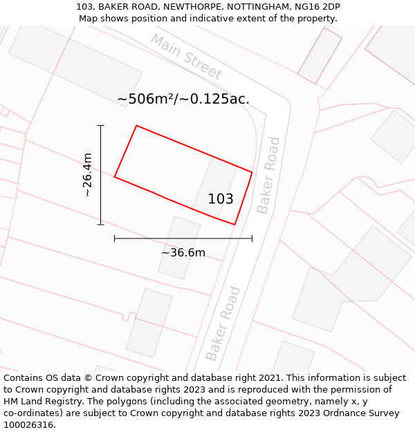 103, BAKER ROAD, NEWTHORPE, NOTTINGHAM, NG16 2DP: Plot and title map