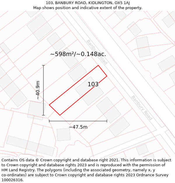 103, BANBURY ROAD, KIDLINGTON, OX5 1AJ: Plot and title map