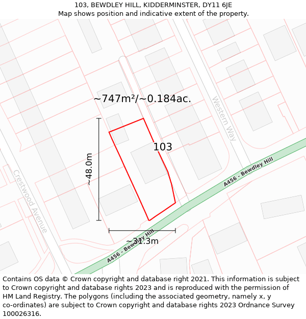 103, BEWDLEY HILL, KIDDERMINSTER, DY11 6JE: Plot and title map