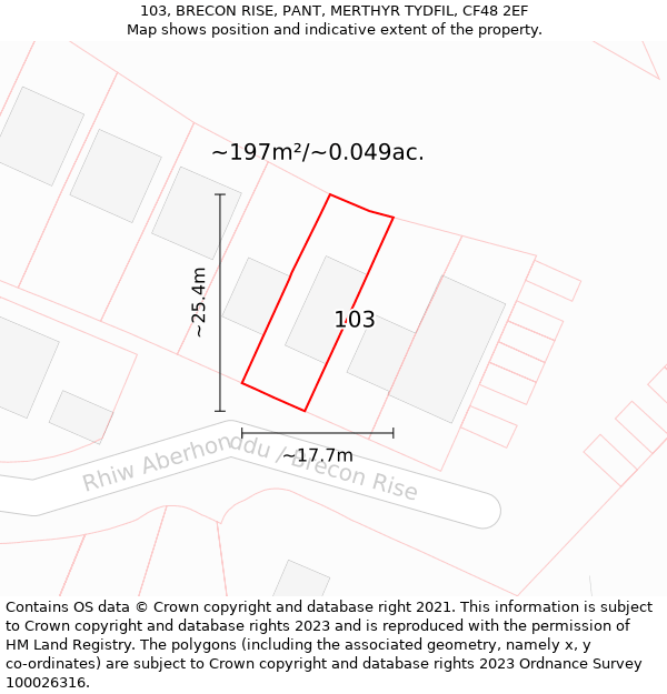 103, BRECON RISE, PANT, MERTHYR TYDFIL, CF48 2EF: Plot and title map